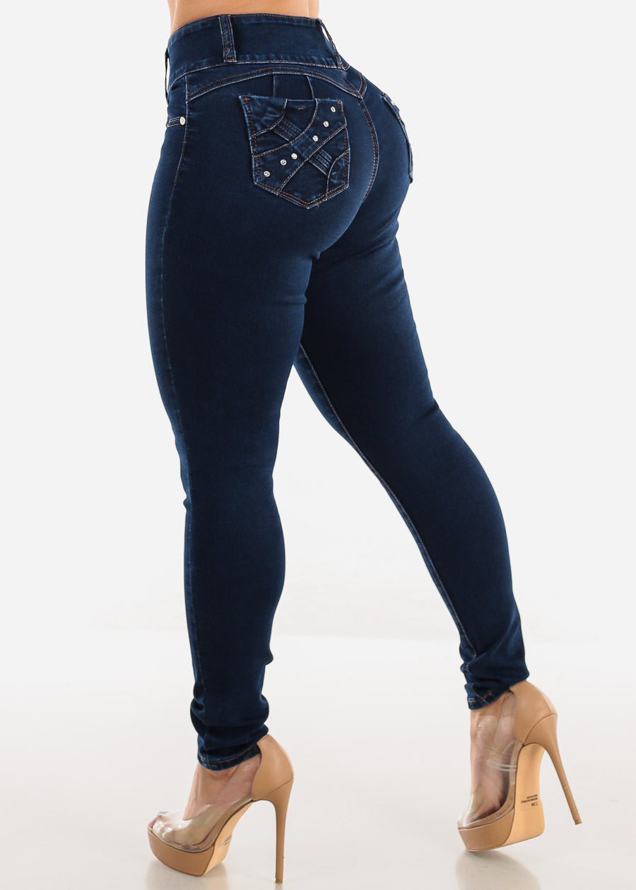 Butt Lift High Waisted Skinny Jeans Dark Blue