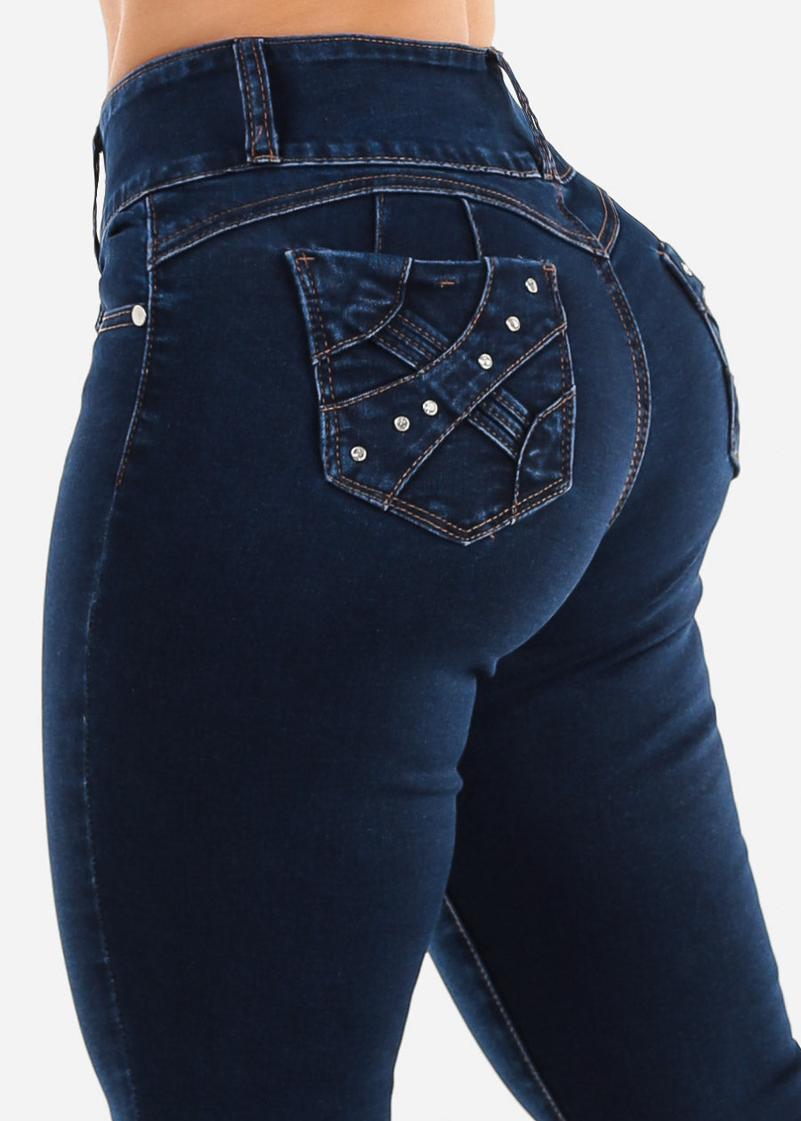 Butt Lift High Waisted Skinny Jeans Dark Blue