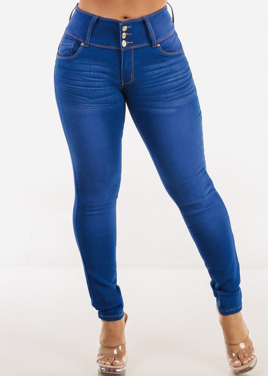 Butt Lift Mid Rise Stretchy Skinny Jeans Royal Blue