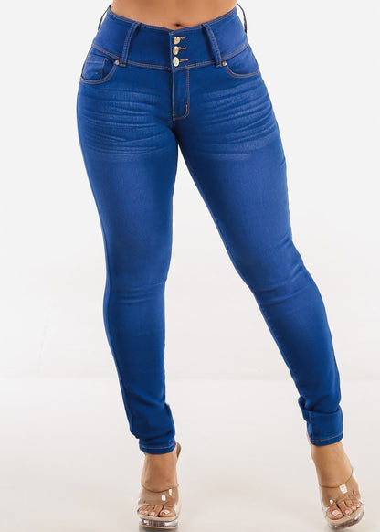 Butt Lift Mid Rise Stretchy Skinny Jeans Royal Blue