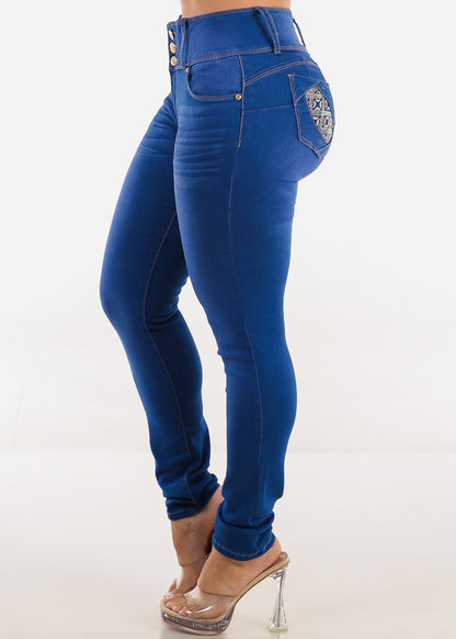 Butt Lift Mid Rise Stretchy Skinny Jeans Royal Blue