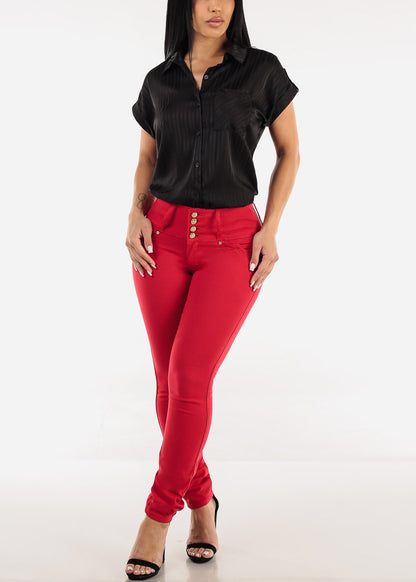 Butt Lift Mid Rise Stretch Skinny Jeans Red