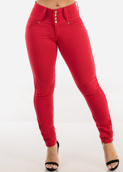 Butt Lift Mid Rise Stretch Skinny Jeans Red