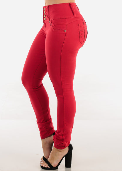 Butt Lift Mid Rise Stretch Skinny Jeans Red