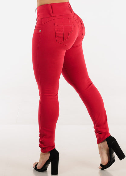 Butt Lift Mid Rise Stretch Skinny Jeans Red