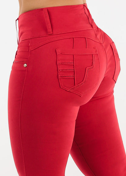 Butt Lift Mid Rise Stretch Skinny Jeans Red
