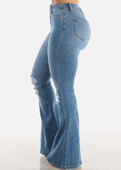 High Waist Distressed Flared Jeans Light Wash
