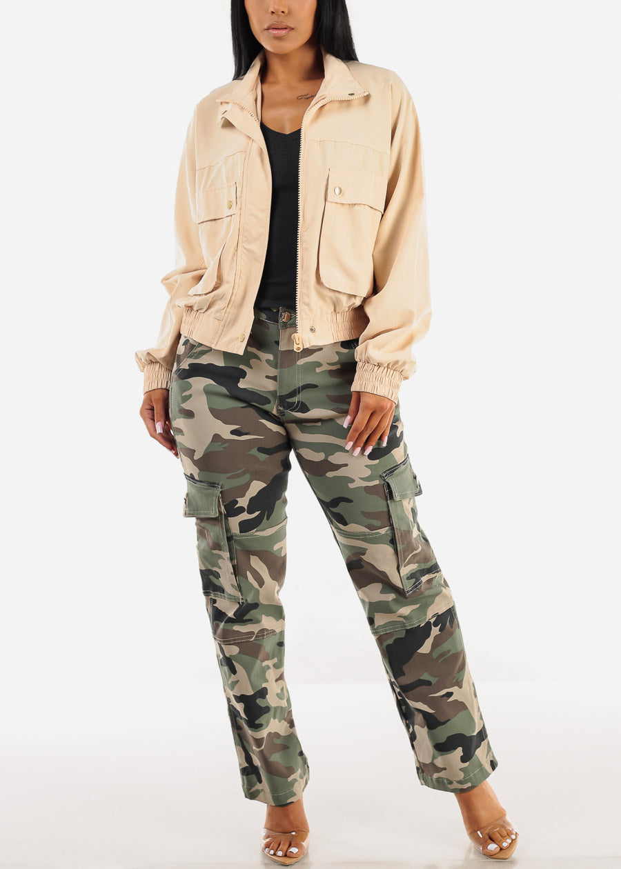 High Waist Hyper Stretch Straight Camo Cargo Pants