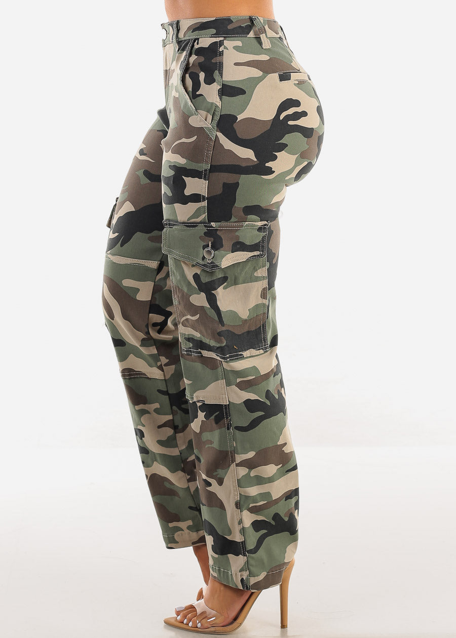 High Waist Hyper Stretch Straight Camo Cargo Pants