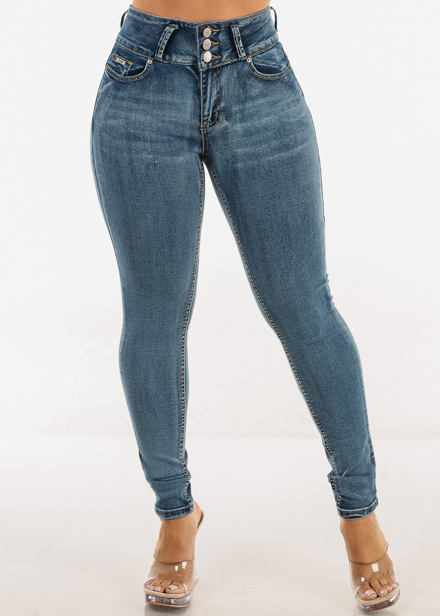 Butt Lift High Waist Stretch Skinny Jeans Dark Acid Wash