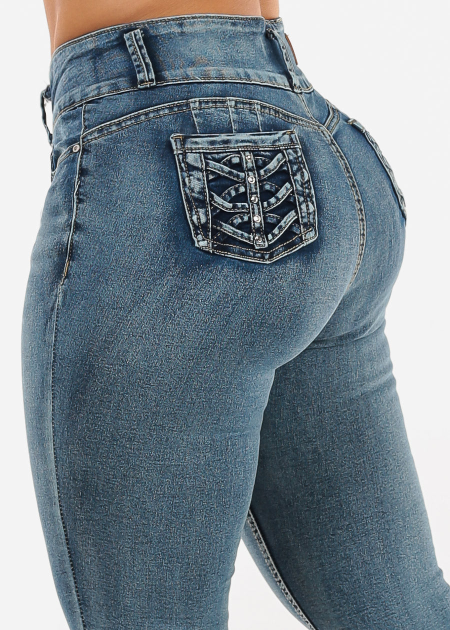 Butt Lift High Waist Stretch Skinny Jeans Dark Acid Wash