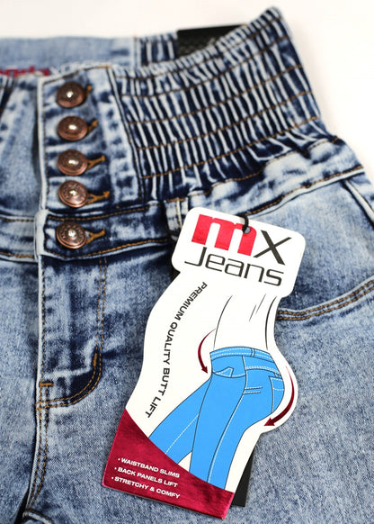 MX JEANS Butt Lift 5 Button Spandex Waist Jogger Jeans Acid Wash