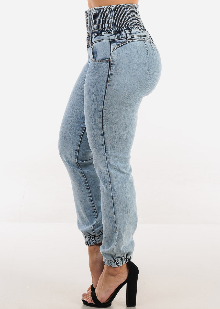 MX JEANS Butt Lift 5 Button Spandex Waist Jogger Jeans Acid Wash