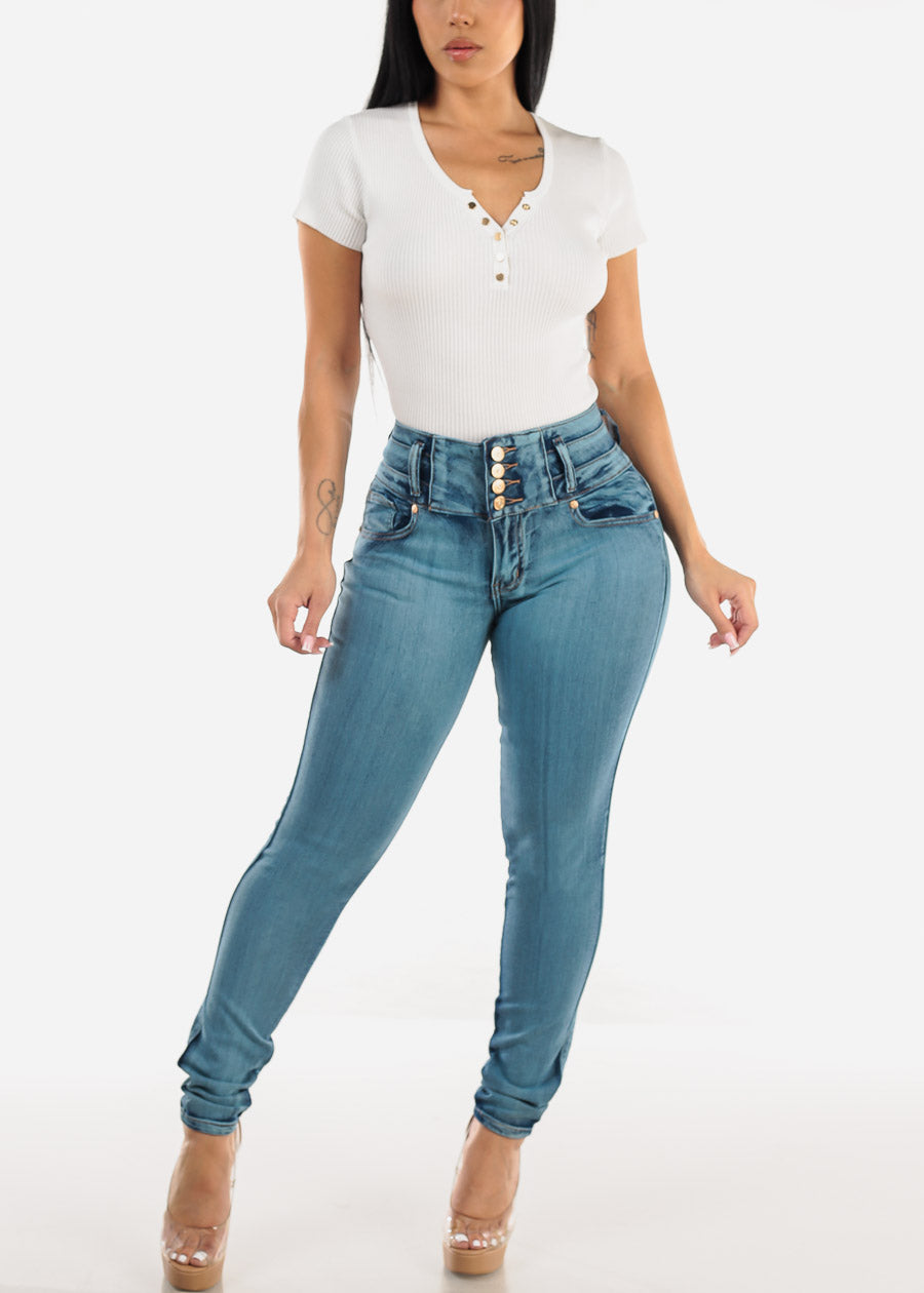 Butt Lift High Waist Skinny Jeans Light Teal