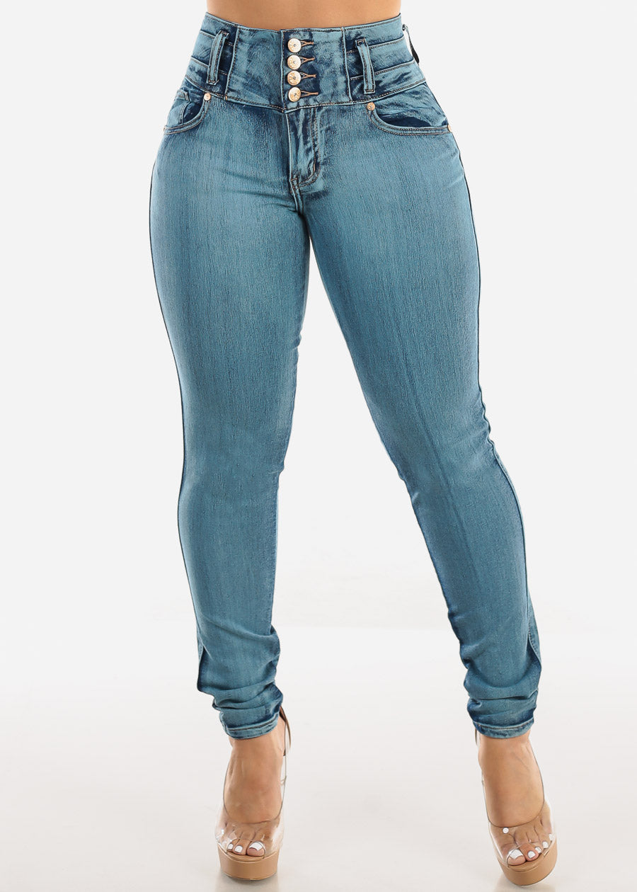 Butt Lift High Waist Skinny Jeans Light Teal