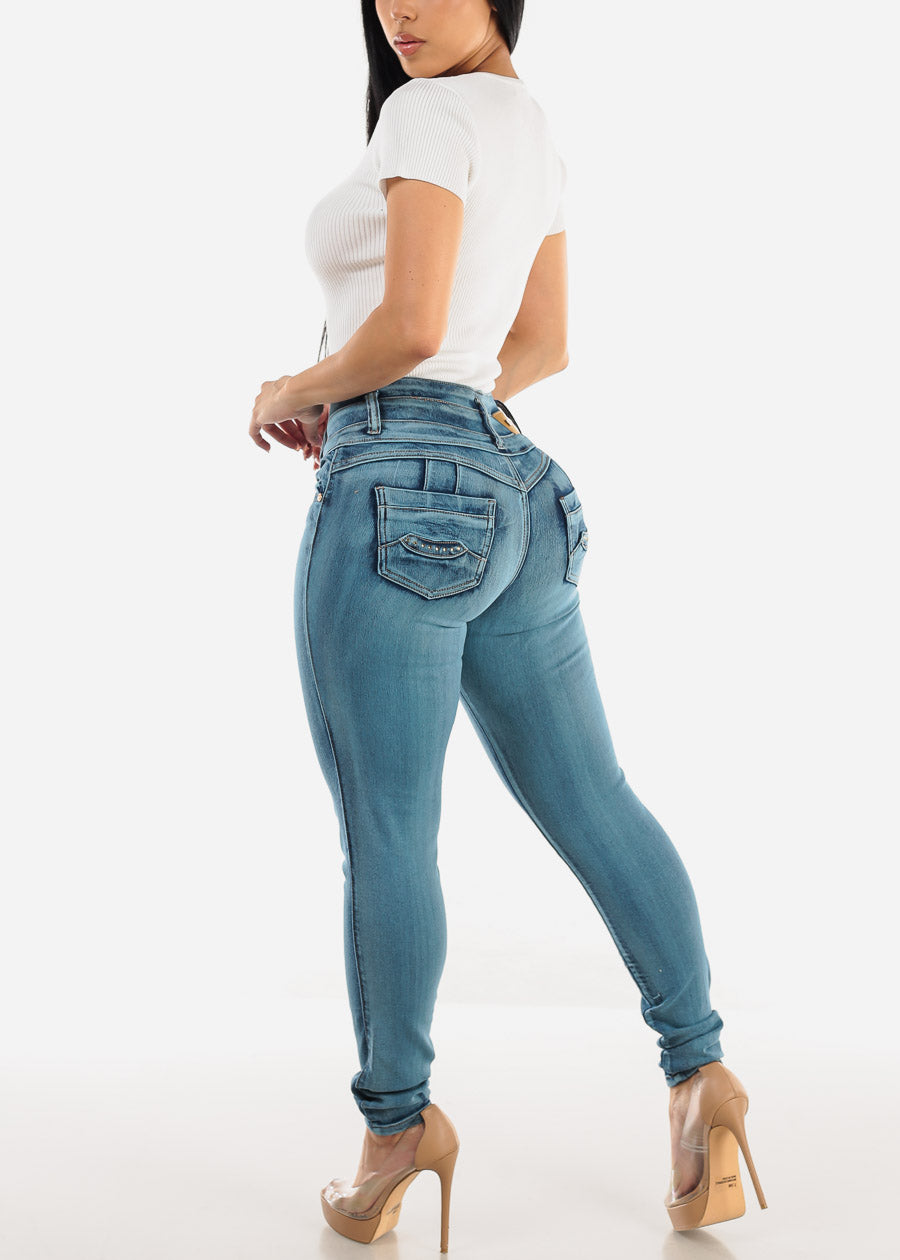 Butt Lift High Waist Skinny Jeans Light Teal