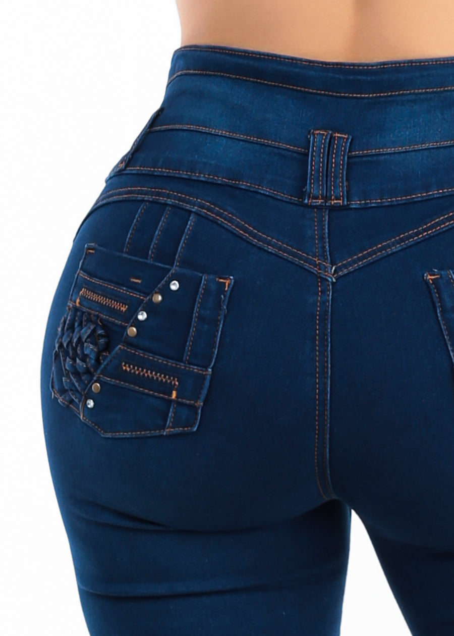 MX JEANS Super High Waist Stretch Denim Capris Dark Blue
