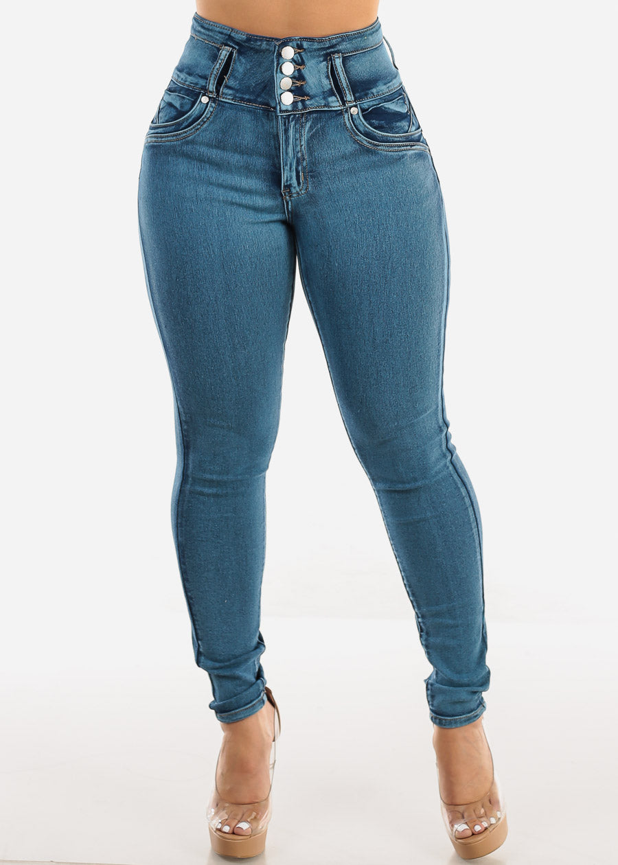 Butt Lift Super High Waist Skinny Jeans Med Sand Wash