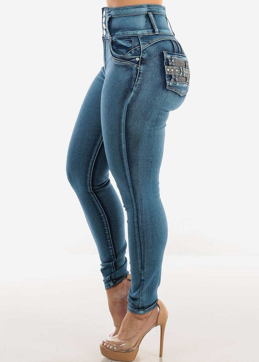 Butt Lift Super High Waist Skinny Jeans Med Sand Wash