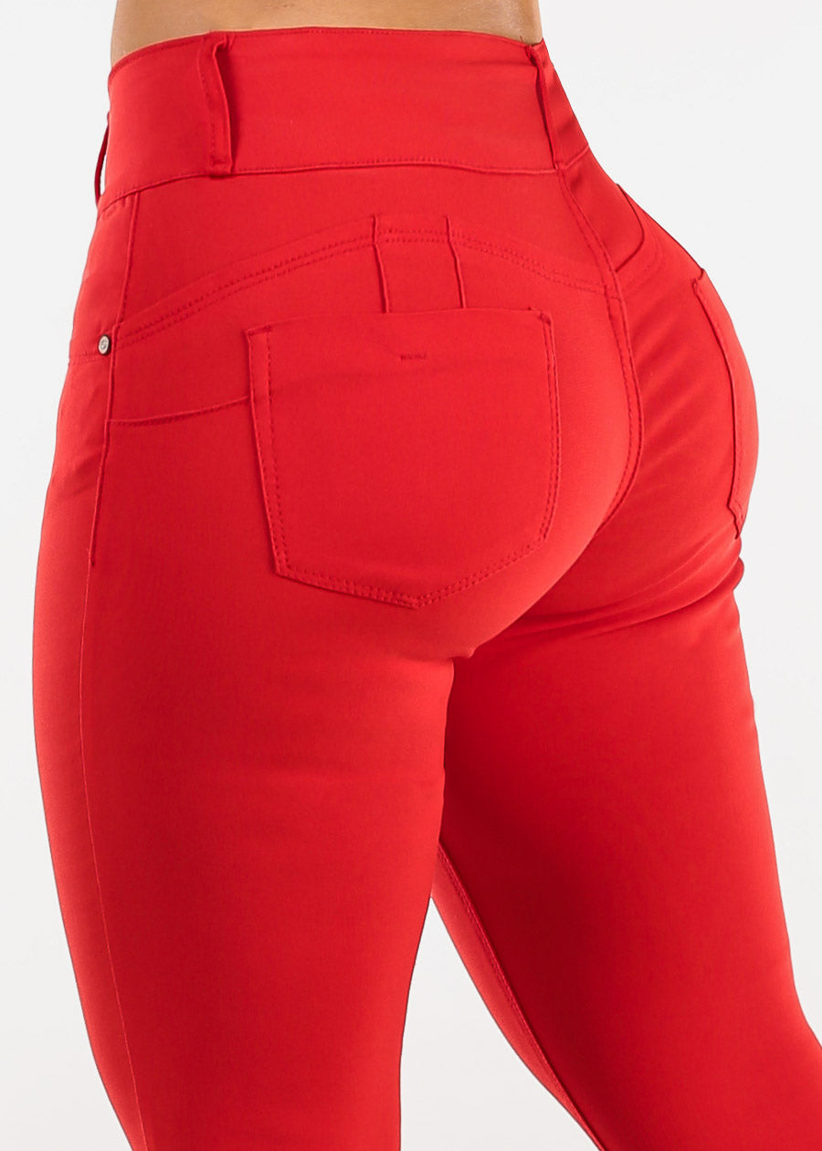 Butt Lift Mid Rise Hyper Stretch Skinny Pants Red