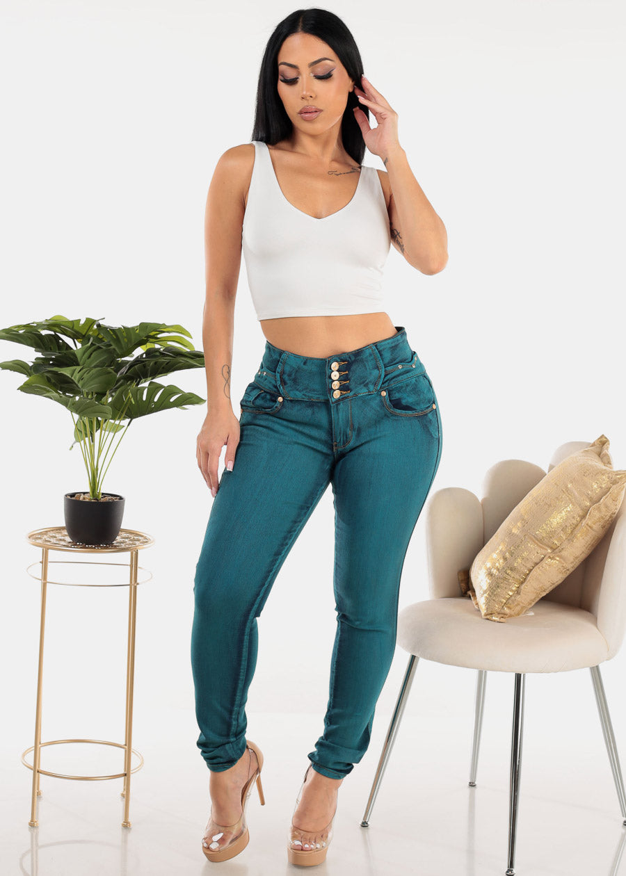 Butt Lifting High Waist Skinny Jeans Teal