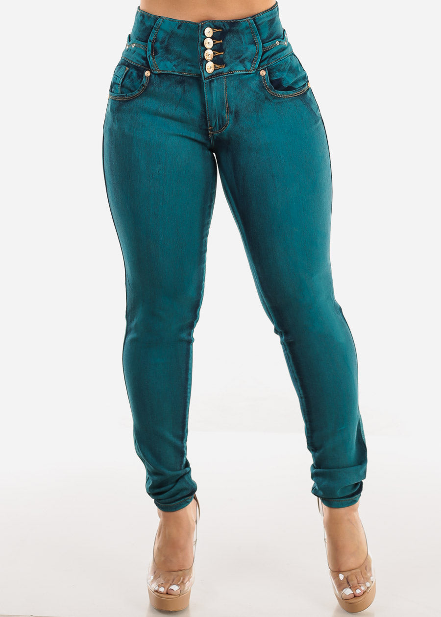 Butt Lifting High Waist Skinny Jeans Teal