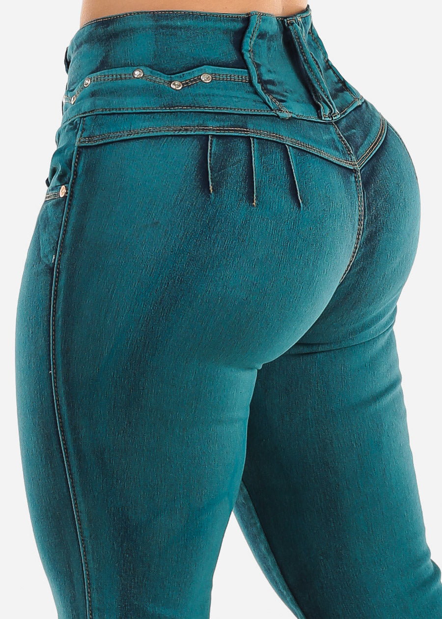 Butt Lifting High Waist Skinny Jeans Teal