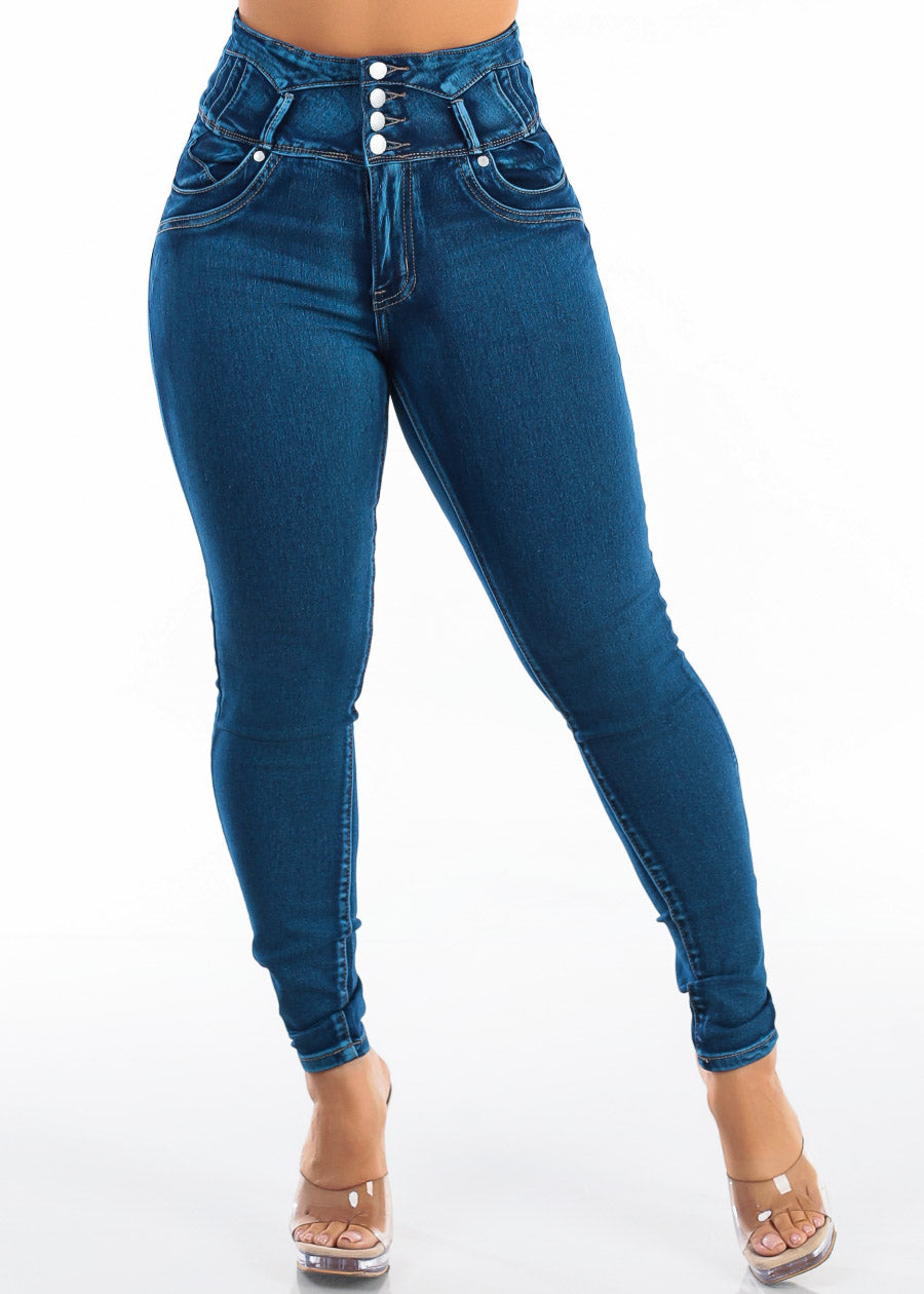 Levantacola Super High Waist Stretch Skinny Jeans Mid Sand Wash, view 3 of 7