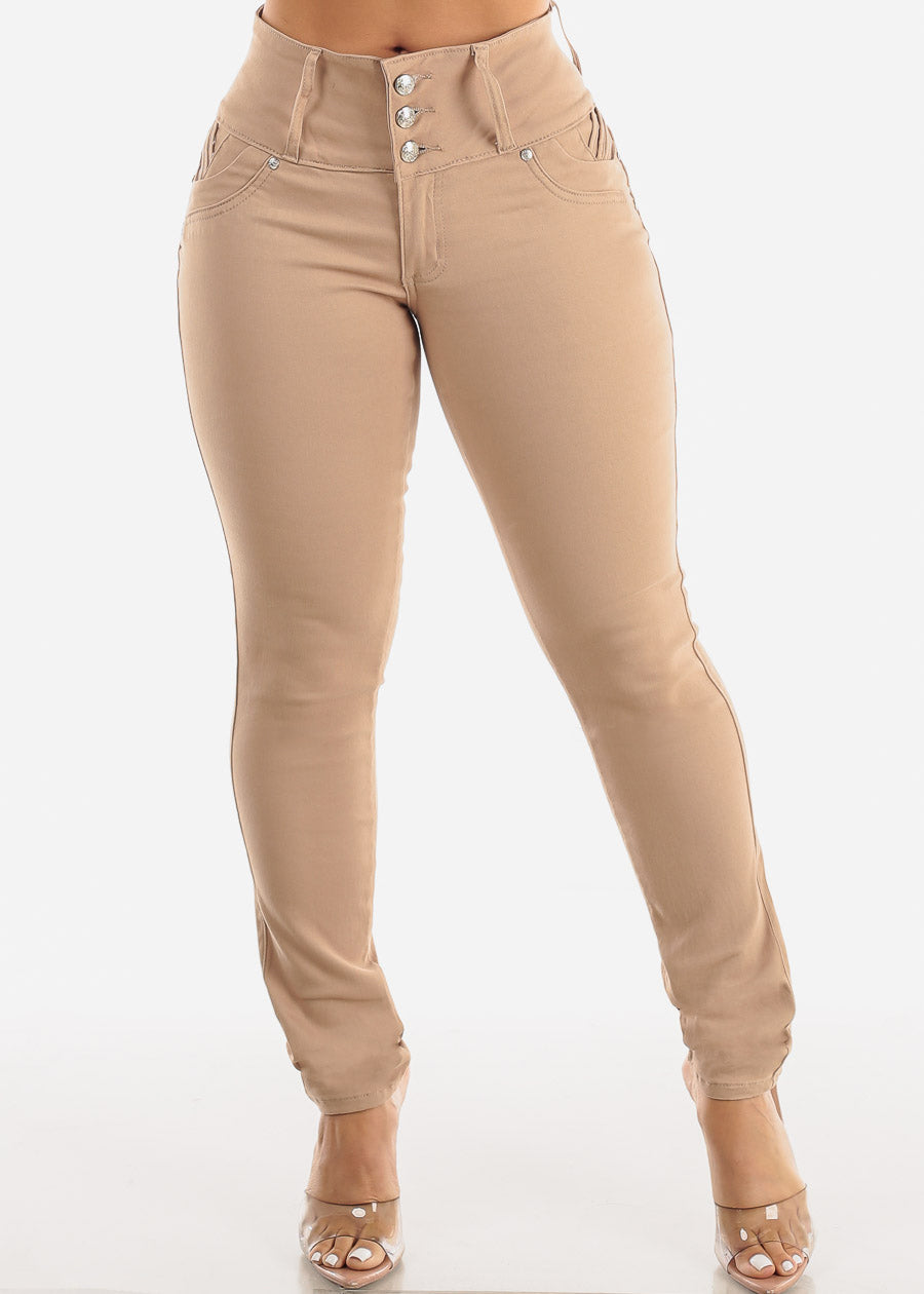 MX JEANS Braided Pocket Butt Lifting Khaki Skinny Jeans