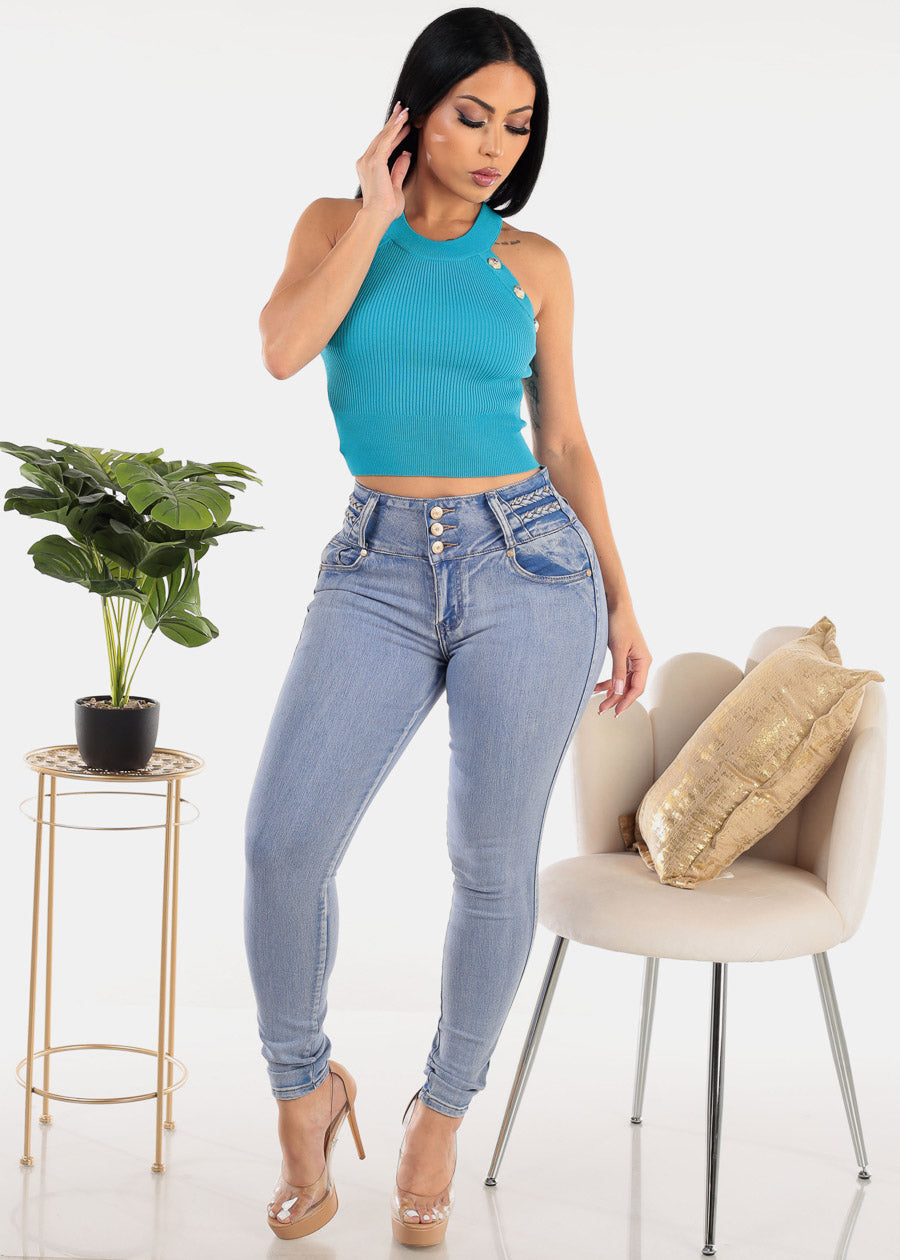 High Waisted Butt Lift Skinny Jeans Light Wash