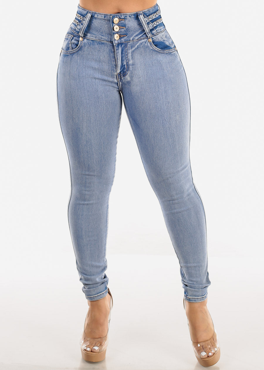 High Waisted Butt Lift Skinny Jeans Light Wash