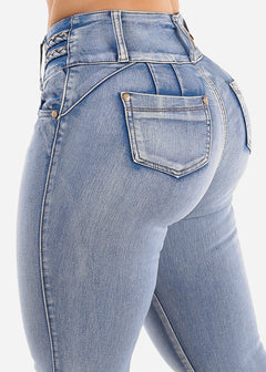 High Waisted Butt Lift Skinny Jeans Light Wash