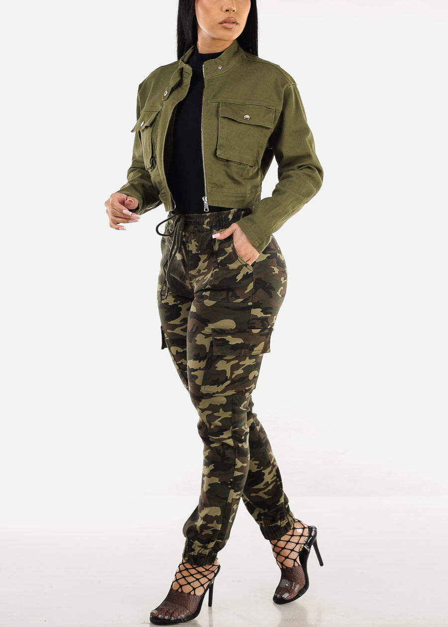 Drawstring Waist Hyper Stretch Camo Cargo Jogger Pants