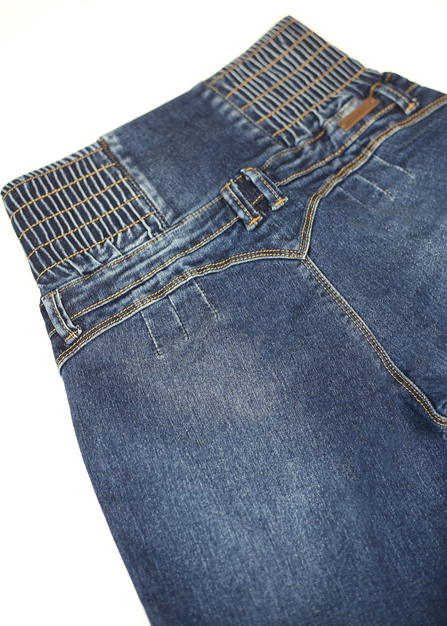 MX JEANS Butt Lift 5 Button Spandex Waist Straight Wide Leg Jeans Dark Wash