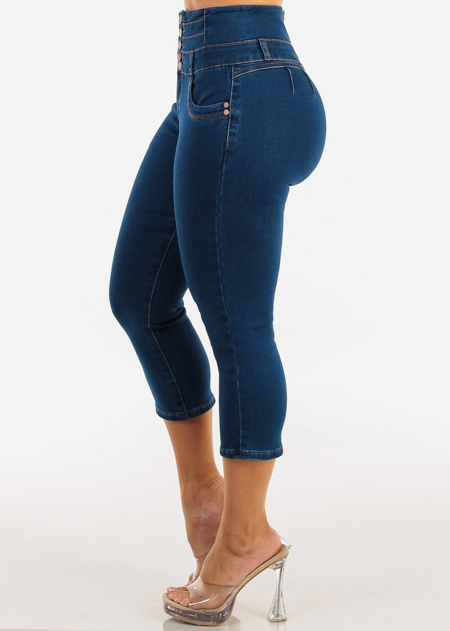 MX JEANS Butt Lift Thick Waist Stretchy Dark Denim Capris