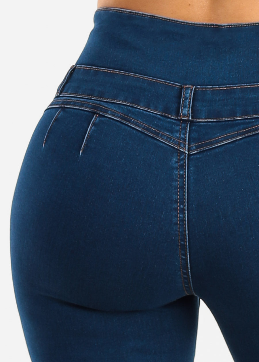 MX JEANS Butt Lift Thick Waist Stretchy Dark Denim Capris