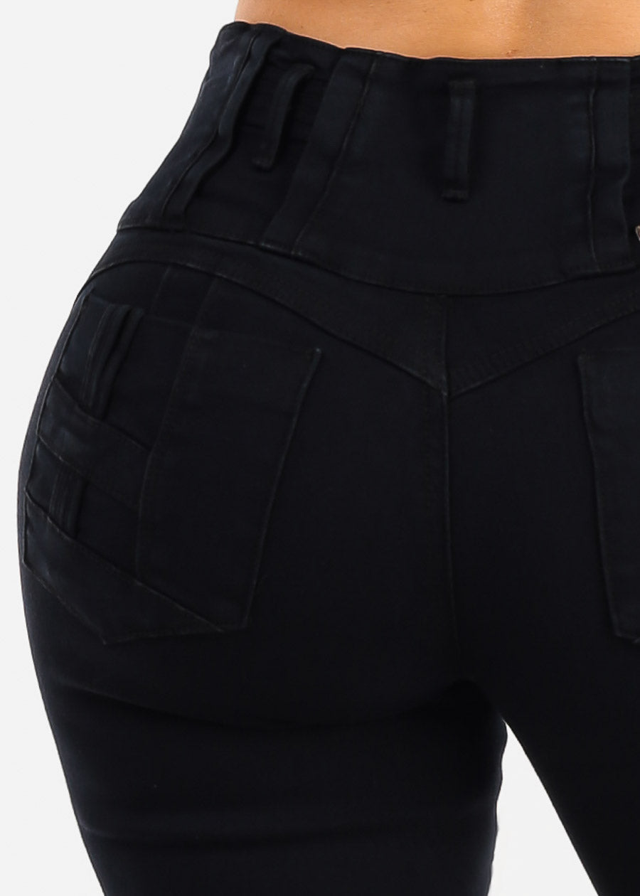 MX JEANS Butt Lift High Waist Black Stretch Denim Capris