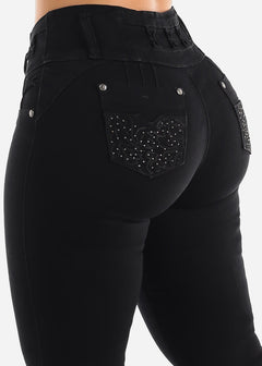 MX JEANS Black Butt Lift Jeans with Rhinestone Pockets
