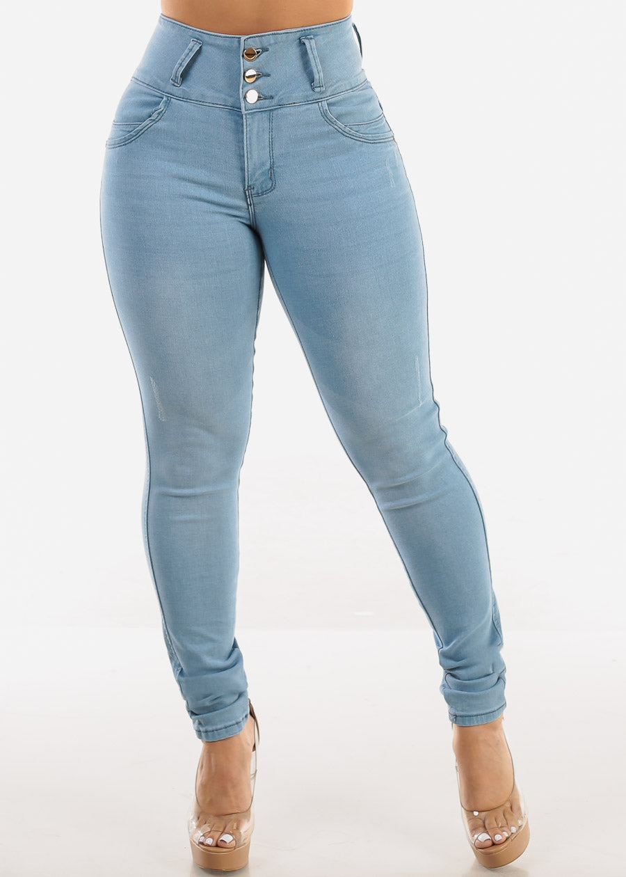 High Waisted Levantacola Light Skinny Jeans