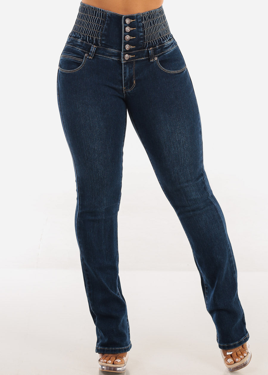 MX JEANS 5 Button Spandex Waist Bootcut Jeans Dark Wash