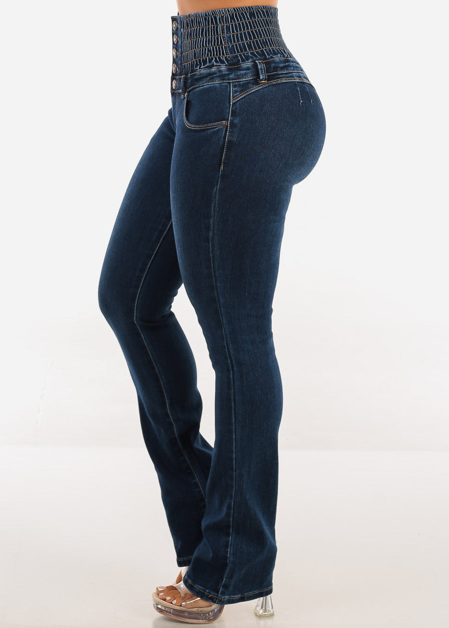 MX JEANS 5 Button Spandex Waist Bootcut Jeans Dark Wash