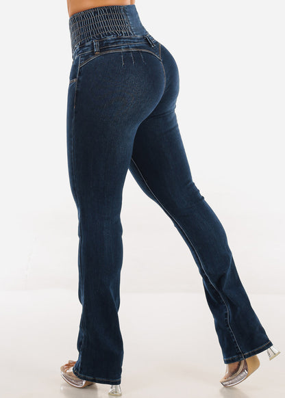 MX JEANS 5 Button Spandex Waist Bootcut Jeans Dark Wash