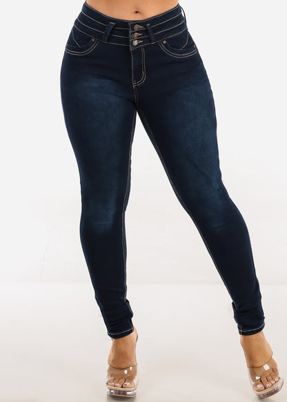 Butt Lift Mid Rise Stretch Skinny Jeans Dark Wash