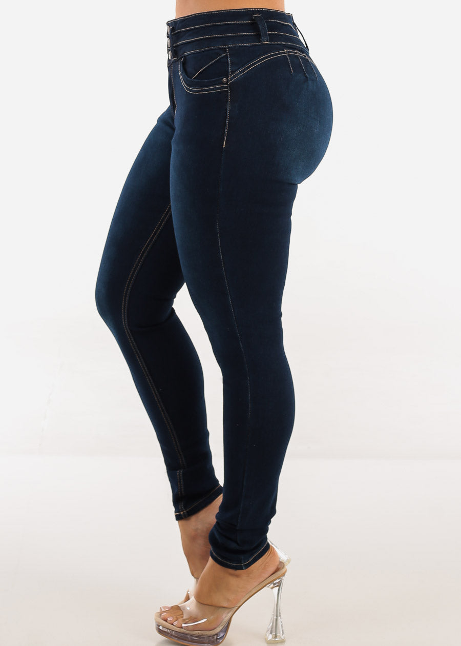 Butt Lift Mid Rise Stretch Skinny Jeans Dark Wash