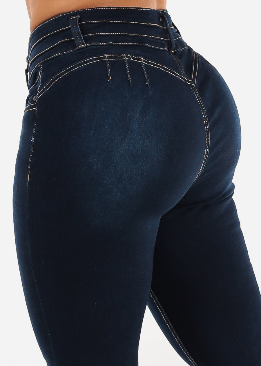 Butt Lift Mid Rise Stretch Skinny Jeans Dark Wash