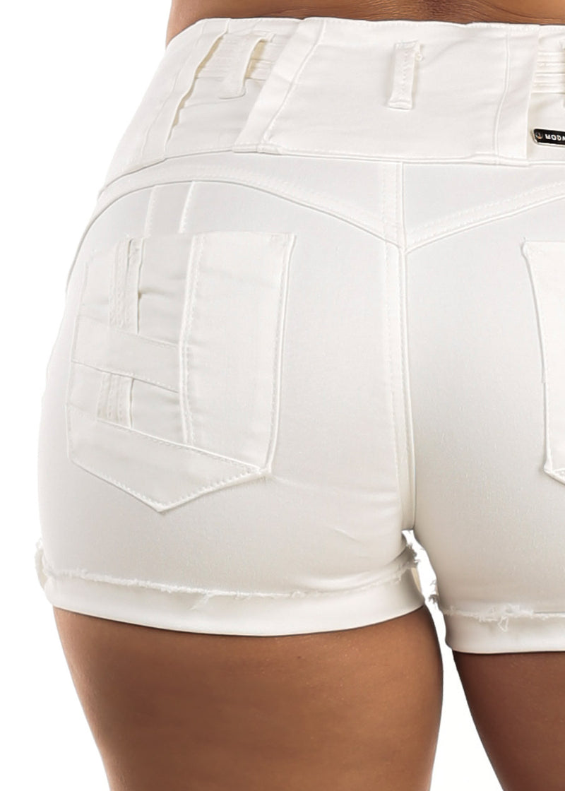 MX JEANS Butt Lift High Waist Stretch Cuffed Denim Shorts White