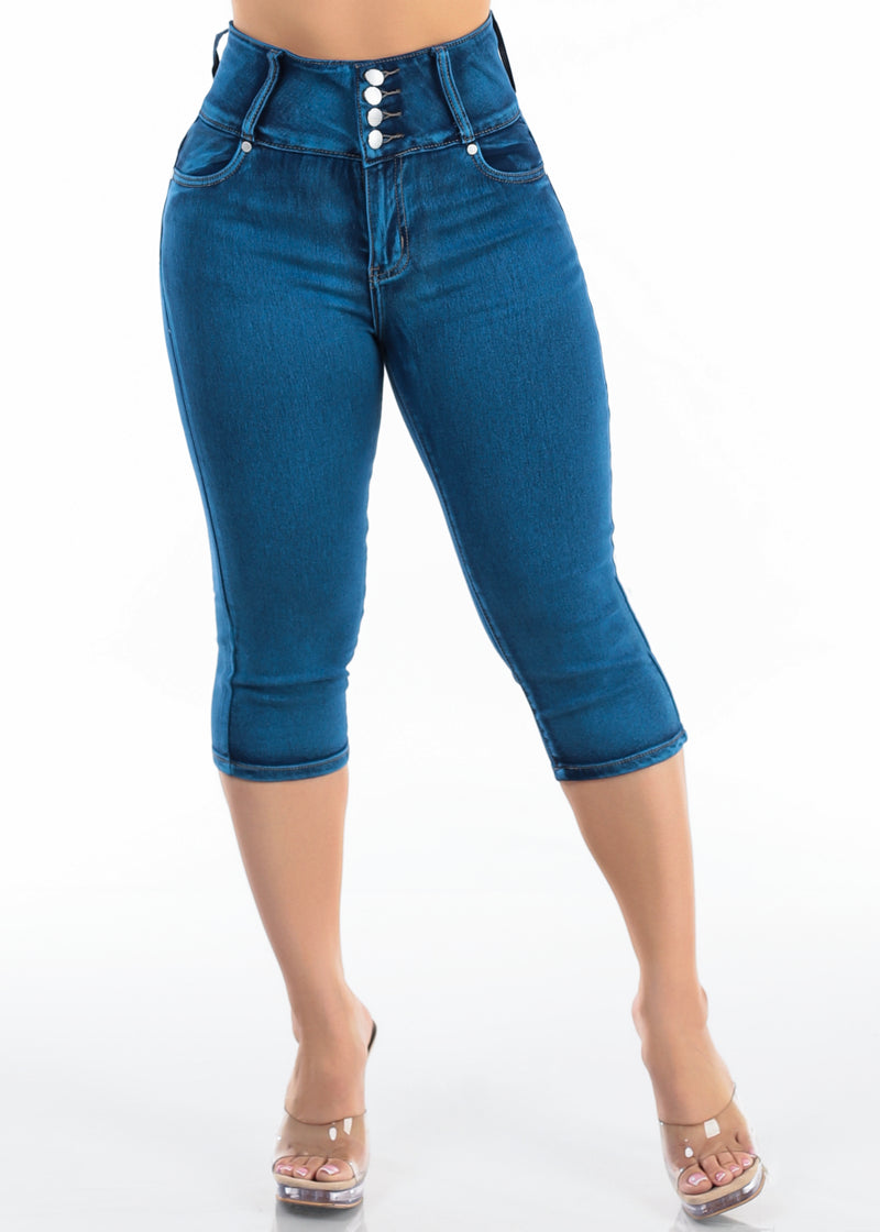 MX JEANS Levantacola Super High Waist Stretch Denim Capris Sand Wash