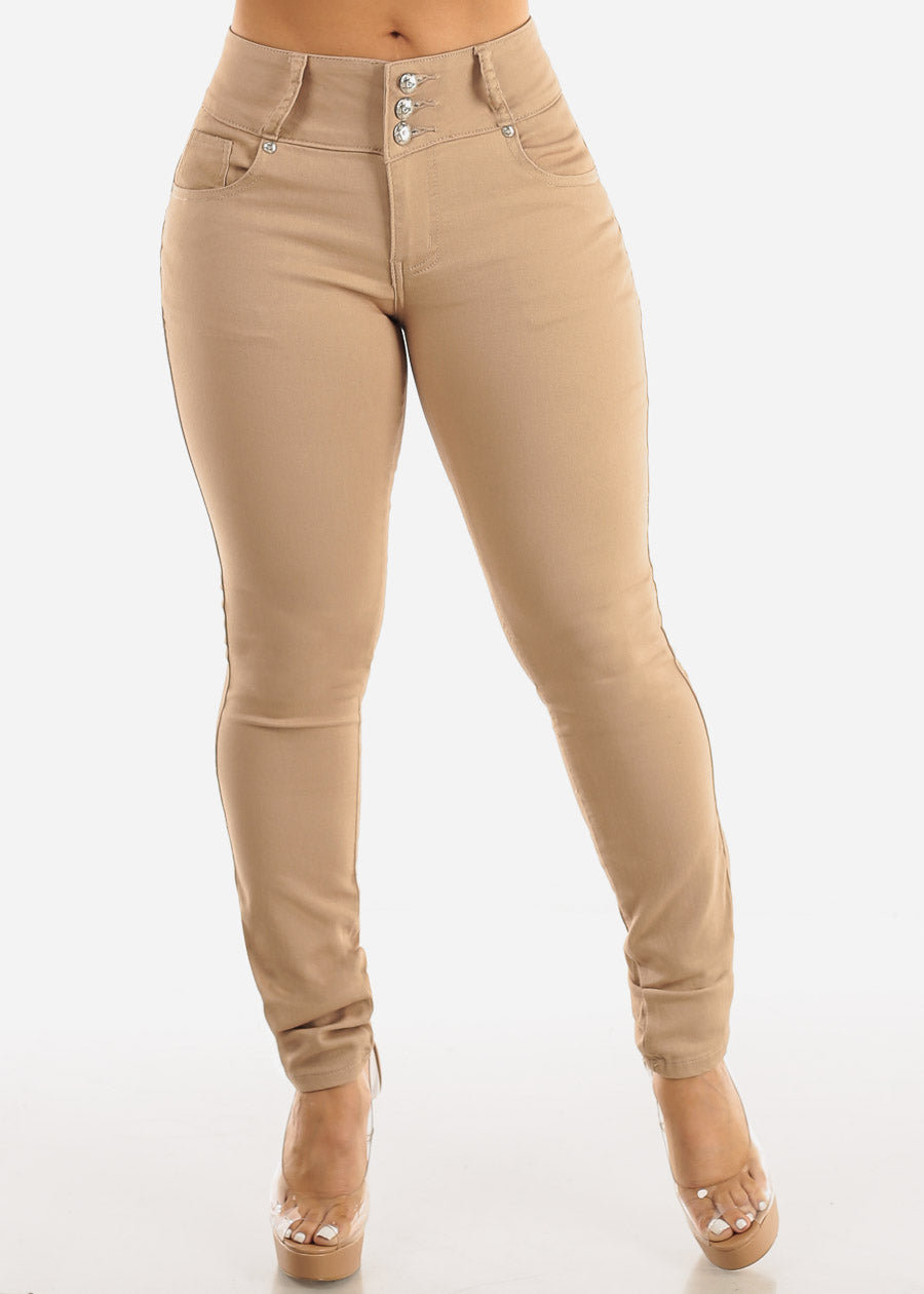 Mid Rise Butt Lifting Khaki Skinny Jeans - Butt Lift Colombian Style Jeans  – Moda Xpress