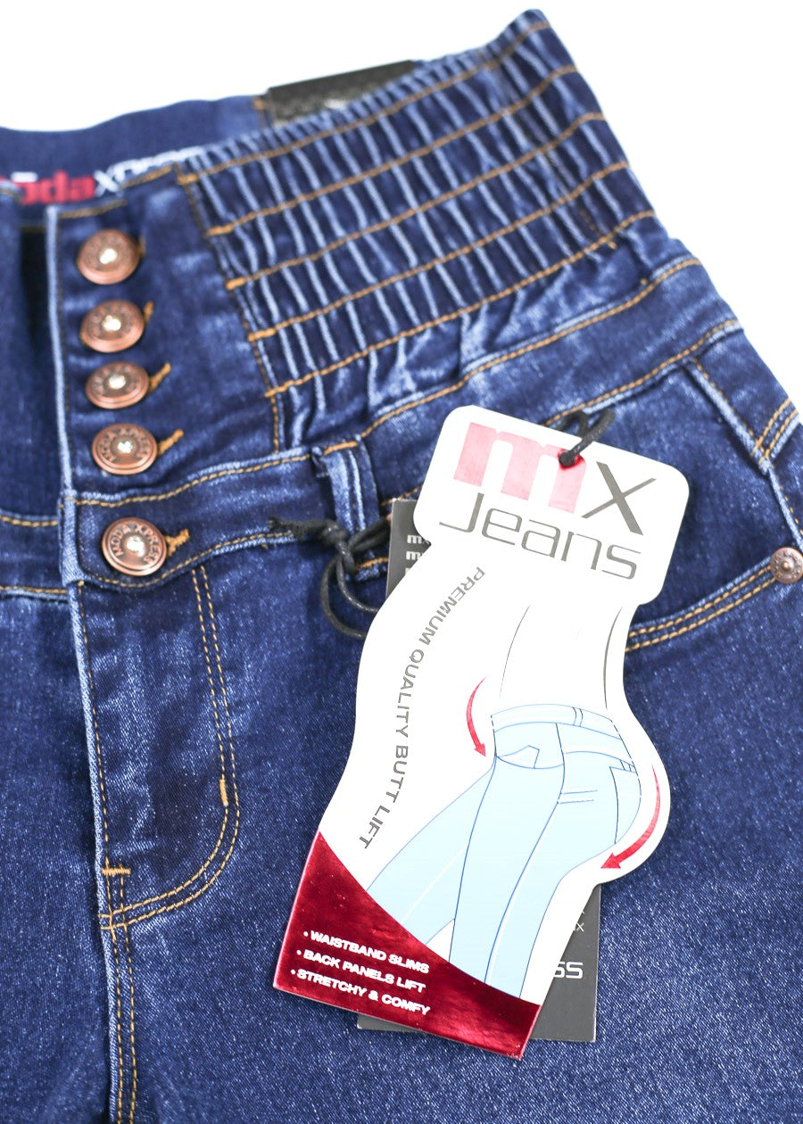 MX JEANS Butt Lift 5 Button Spandex Waist Jogger Jeans Dark Wash