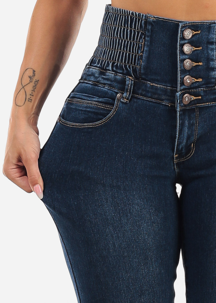 MX JEANS Butt Lift 5 Button Spandex Waist Jogger Jeans Dark Wash